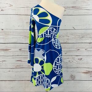 Tracy Negoshian single shoulder blue green white